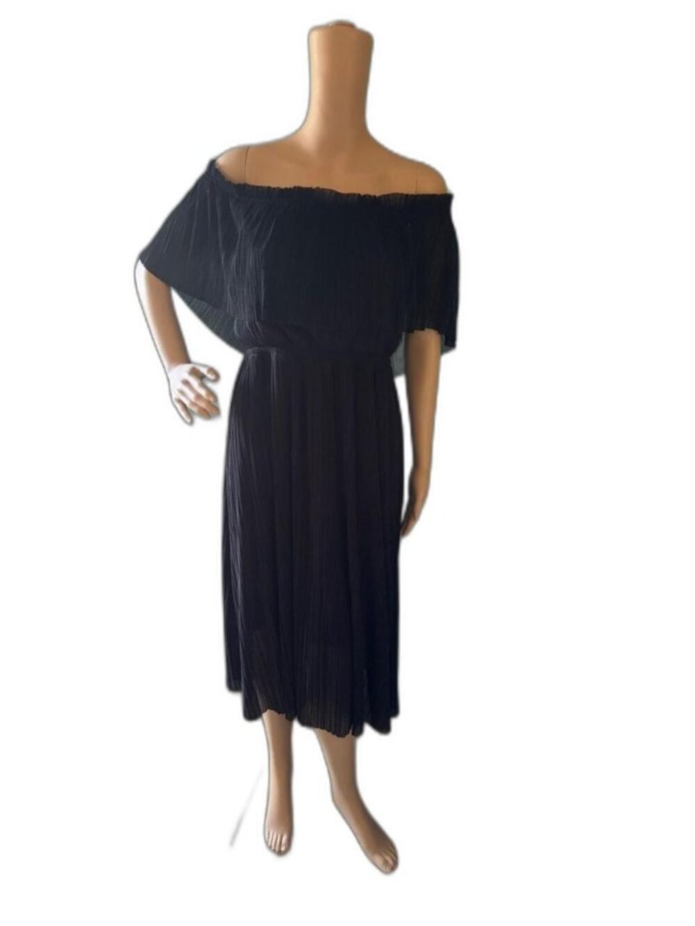 Shoulder Pleated Midi Dress
